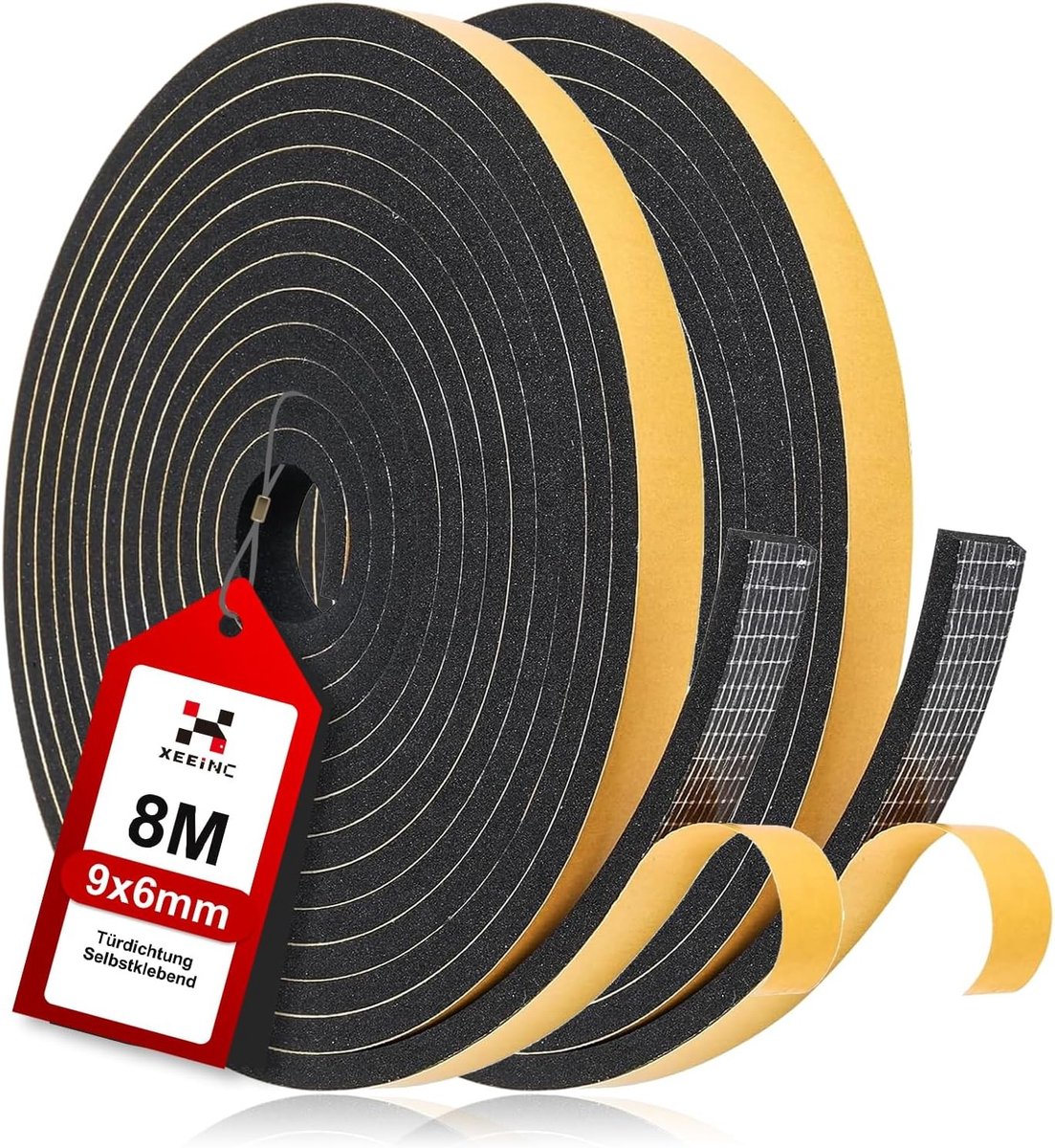 Sealing Tape voor Deuren en Ramen, Zelfklevend, 8 m Lang, Geluidsisolatie en Koude Bescherming, 9mm (B) x 6mm (D)