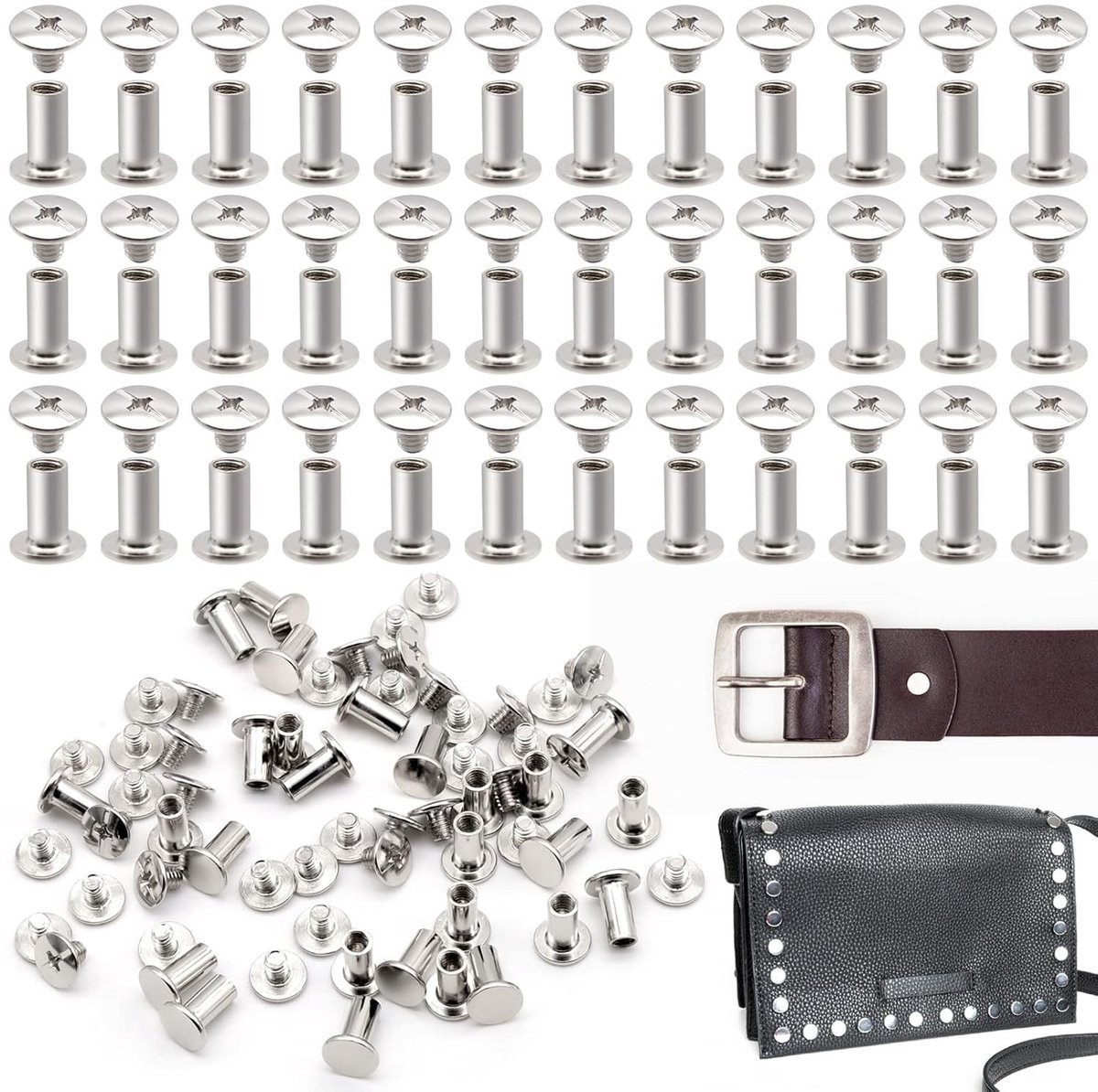 Ronde Phillips Chicago Screws voor Boekbinding - 100 Paar M5 x 10 mm RVS Bevestigingsschroeven voor Leerbewerking en DIY Projecten