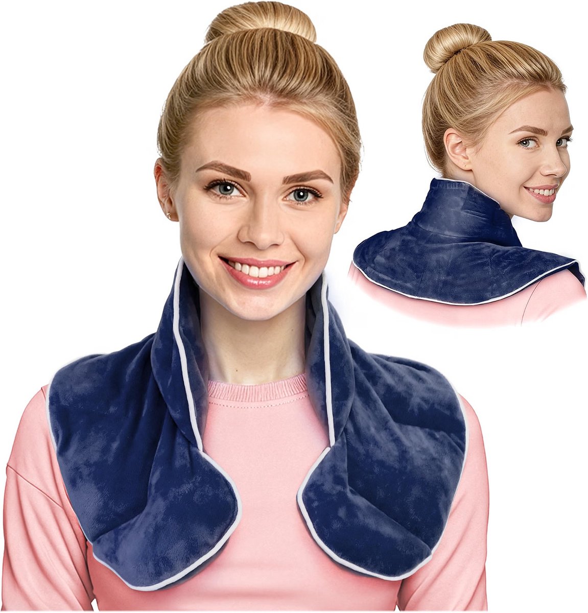Gewogen Warmtewrap voor Magnetron met Lavendelgeur - Nek- en Schouderkussen - Donkerblauw - 1,5 kg - Warmte- en Koudetherapie