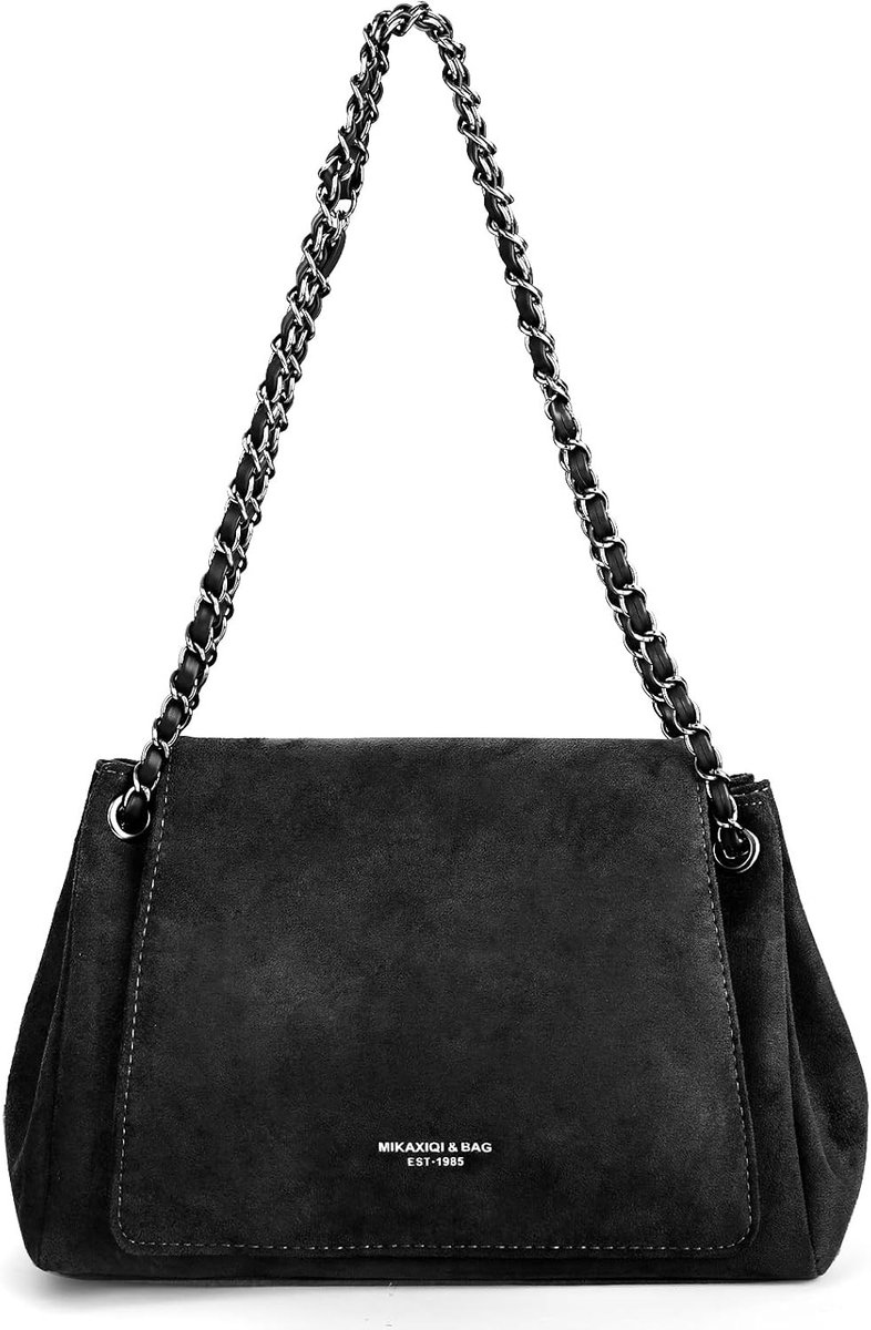 Vegan Suede Schoudertas voor Dames met Ketenriem en Rimpelontwerp, Zachte Vintage Crossbody Tas voor Dames, Ideaal voor Dagelijks Gebruik en Uitjes