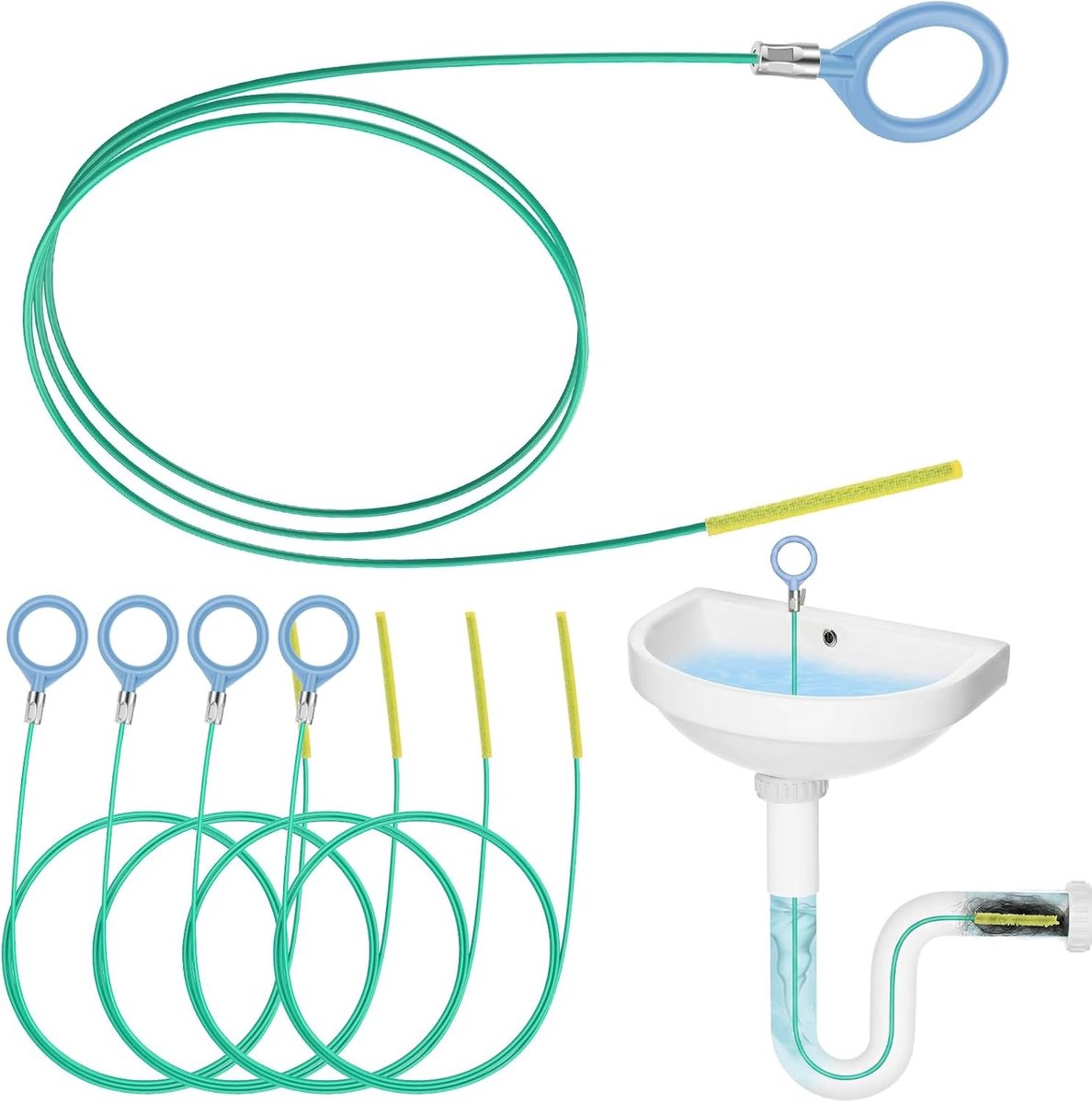 5-delige afvoerreiniger set, spiraalvormige buisreinigers voor effectieve verstopping, 50 inch lang