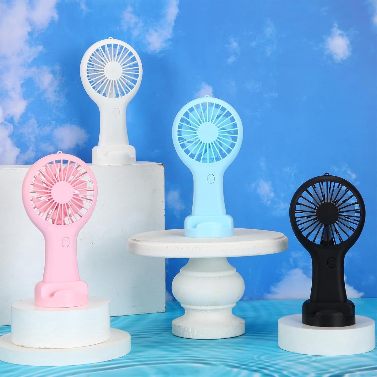 VHV - Hand ventilator - 4 stuks - Lichtgewicht - Mini fan - Mini draagbare ventilator - Met datakabel en montagevoet - Lange accuduur - op kantoor