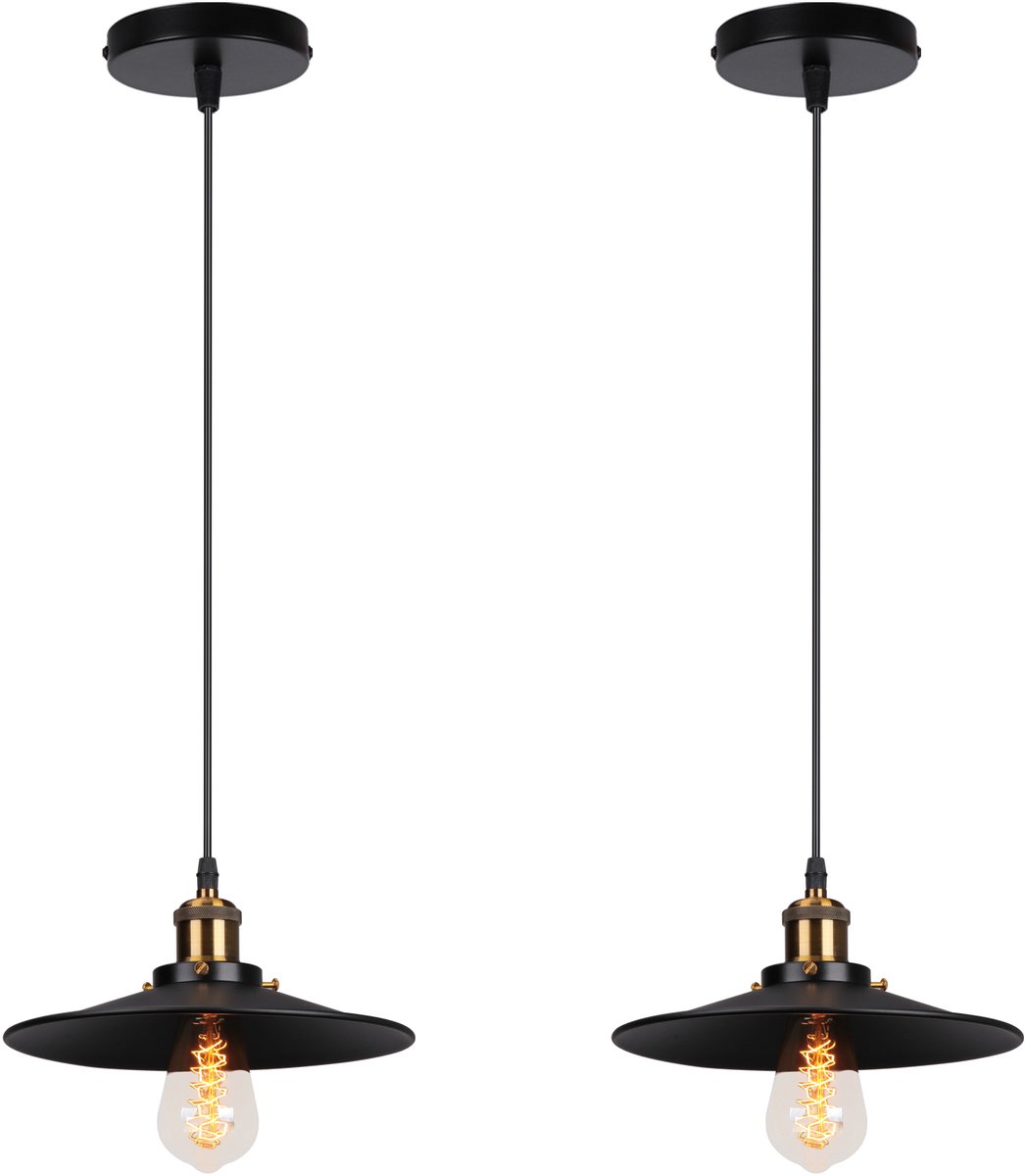 2 Stuks Industriële Hanglamp Slaapkamer E27 Kroonluchter Retro 22cm Plafondlamp voor Woonkamer Zwart