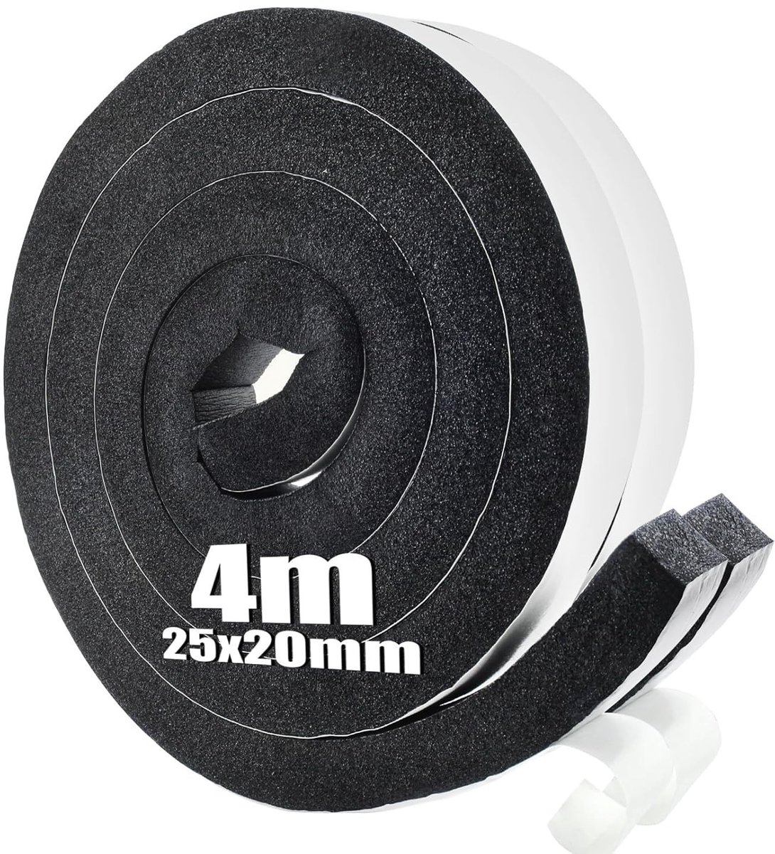 Set van 2 Zelfklevende Foam Sealing Tape 25 mm x 20 mm x 2 m voor Isolatie, Afdichting en Geluiddemping van Ramen en Deuren