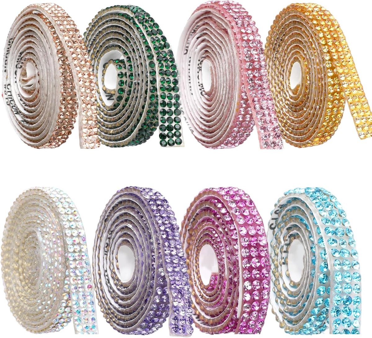 Glittertape met Strass Steentjes, Zelfklevende Decoratieve Band voor Creatieve Projecten, 8 Kleuren, 0.8 cm Breed, Perfect voor Knutselen en Modeaccessoires