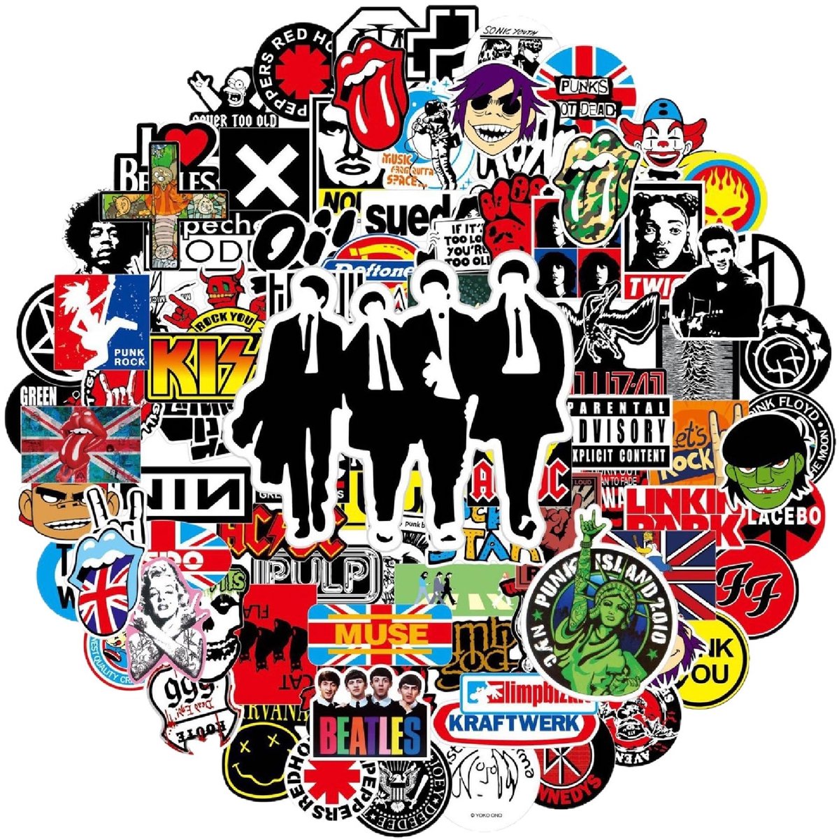 Wennicy 100 rockstickers, punkband, thema, waterdicht, zonbescherming, pvc-materiaal, cool doe-het-zelf decoratiecadeau - ShopVlot