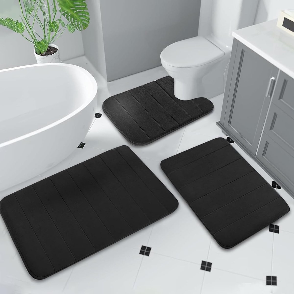 Zachte en Absorberende Badkamer Tapijten Set van 3 - Antislip, Wasbaar en Sneldrogend voor Douche en Toilet
