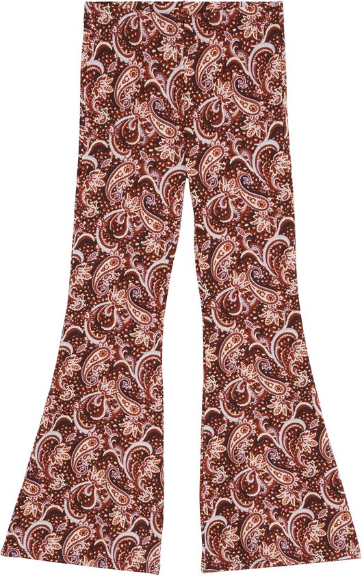 Bruine legging met wijde pijpen en paisleyprint.