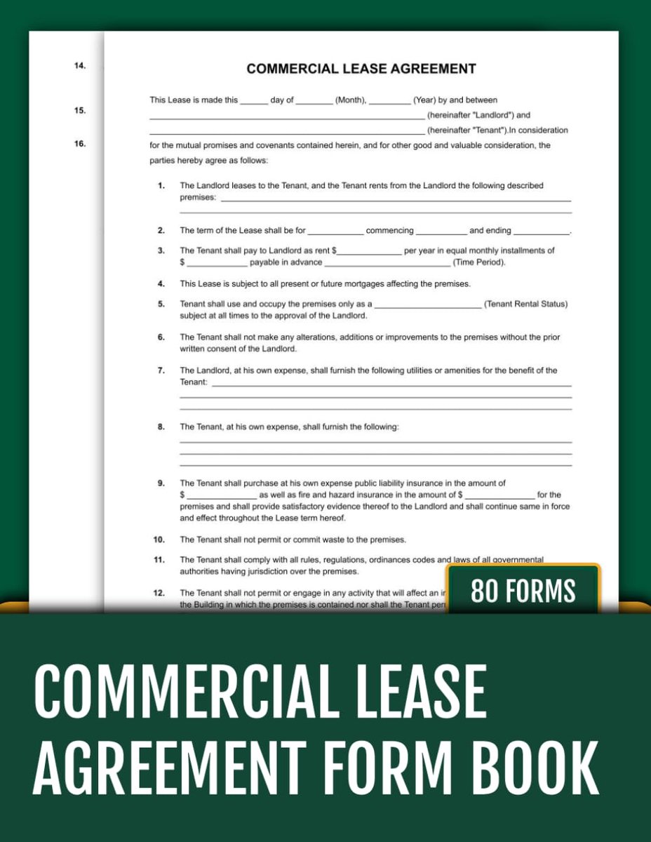Commercial Lease Agreement Form Book: 80 Ready-to-Use Forms for Tenant and Landlord - 8.5 x 11 inches. - ShopVlot