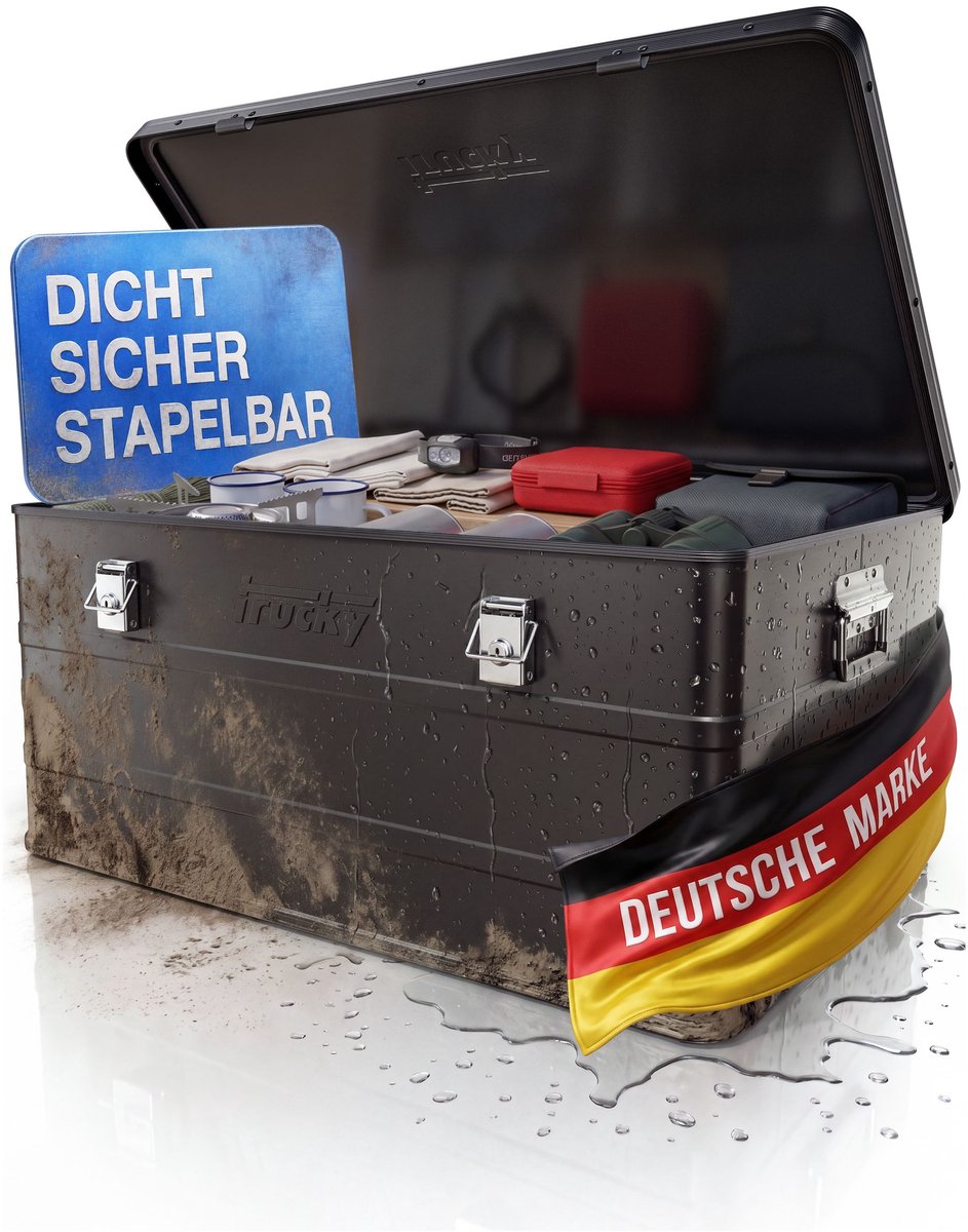 Aluminium kist met deksel – Selectie: Zwarte aluminium kist, transportkist, metalen kist, opbergcontainer – Afsluitbare metalen kist Trucky