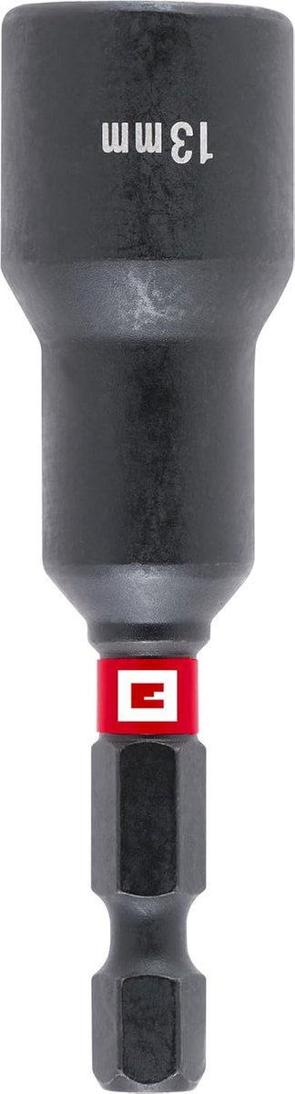 Originele Einhell magnetische slagmoersleutel met zeskantige kop en 1/4" E 6.3 schacht, 13 mm (chroomvanadium, torsiezone, permanente magneet, rode ring)