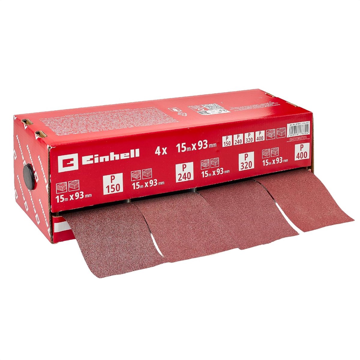 Einhell schuurpapierrol, 93 mm x 15 m (aluminiumoxide, harsgebonden, op maat te snijden, machinaal/handmatig, voor hout/kunststof/metaal/gipsplaat)
