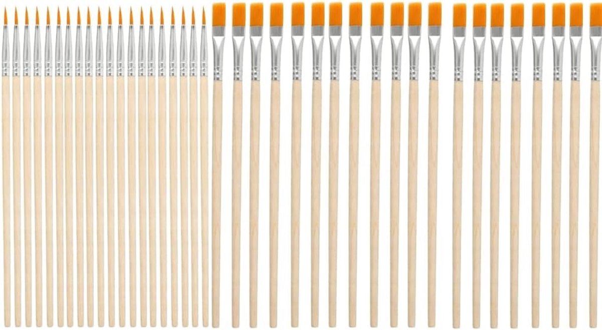 Set van 40 Verfkwasten - 20 Platte en 20 Ronde Acrylkwasten met Houten Handvat voor Waterverf, Olieverf en Gouache - Perfect voor Canvas Schilderen en Kunstenaars