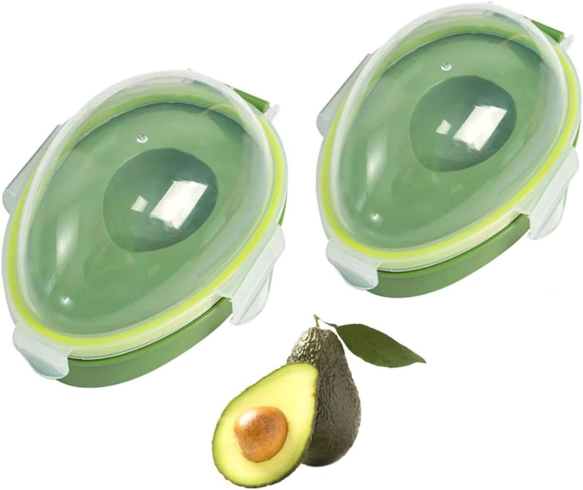 Set van 2 Avocado Bewaarhouders, Herbruikbare Plastic Fruitopslag met Siliconen Afsluitring voor Versheid en Langdurige Bewaring van Groenten en Fruit