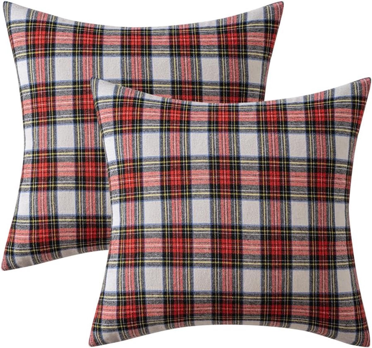 2 Pcs kerst‑kussenhoezen met Schots ruitpatroon rood‑wit 45 x 45 cm (18x18 inch) - 100% polyester kerstdecoratie voor thuis