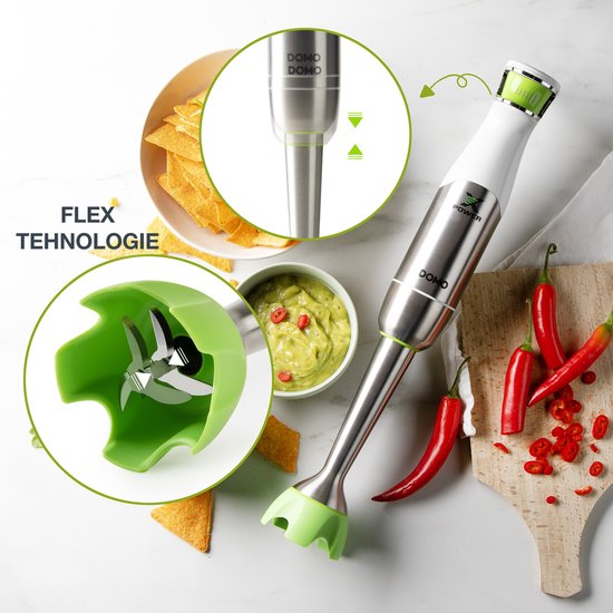 DOMO DO9298M Staafmixer "XPower Flex" - Met Maatbeker - 1200W - RVS - Wit/Groen van Domo — afbeelding 4