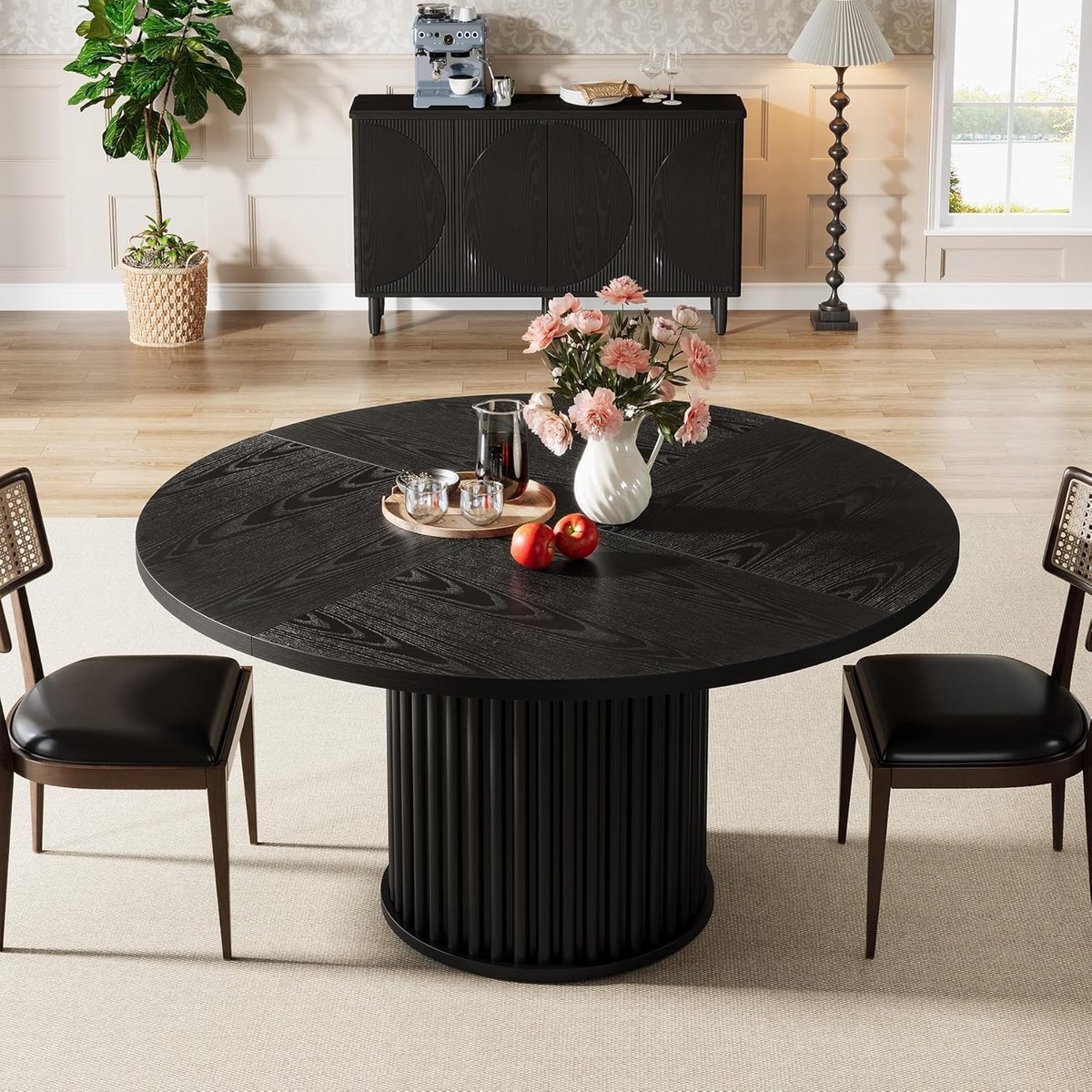 Ronde Eettafel 120 cm Zwart – Eetkamertafel voor 4 Personen met Stevig Metalen Frame – Moderne Japandi Eettafel voor Eetkamer & Woonkamer