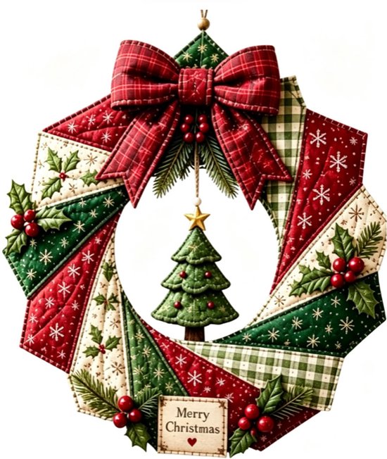 DIY kerstkrans kit - Kerstkrans - DIY Patchwork Set - kerstkranspakket van stof - kerstkrans met patchwork - kerstkrans pakket - kerstkrans maken - kerstkrans maken met stof - DIY Handwerkset - Stijl 2