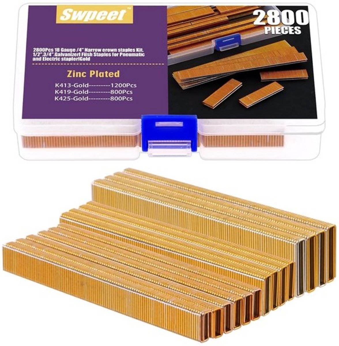 Smalle kroonnietjes - Gouden nietjes - Voor meubelstoffering - Roestwerende afwerking - 3 maten - Goud