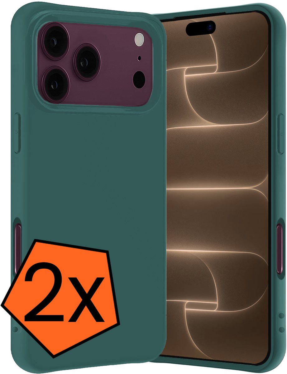 Hoes - 2 Stuks - Geschikt voor Apple iPhone 18 Pro Max - Sterk & Shockproof - Case Siliconen - Back Cover - Telefoon Hoes - Donkergroen