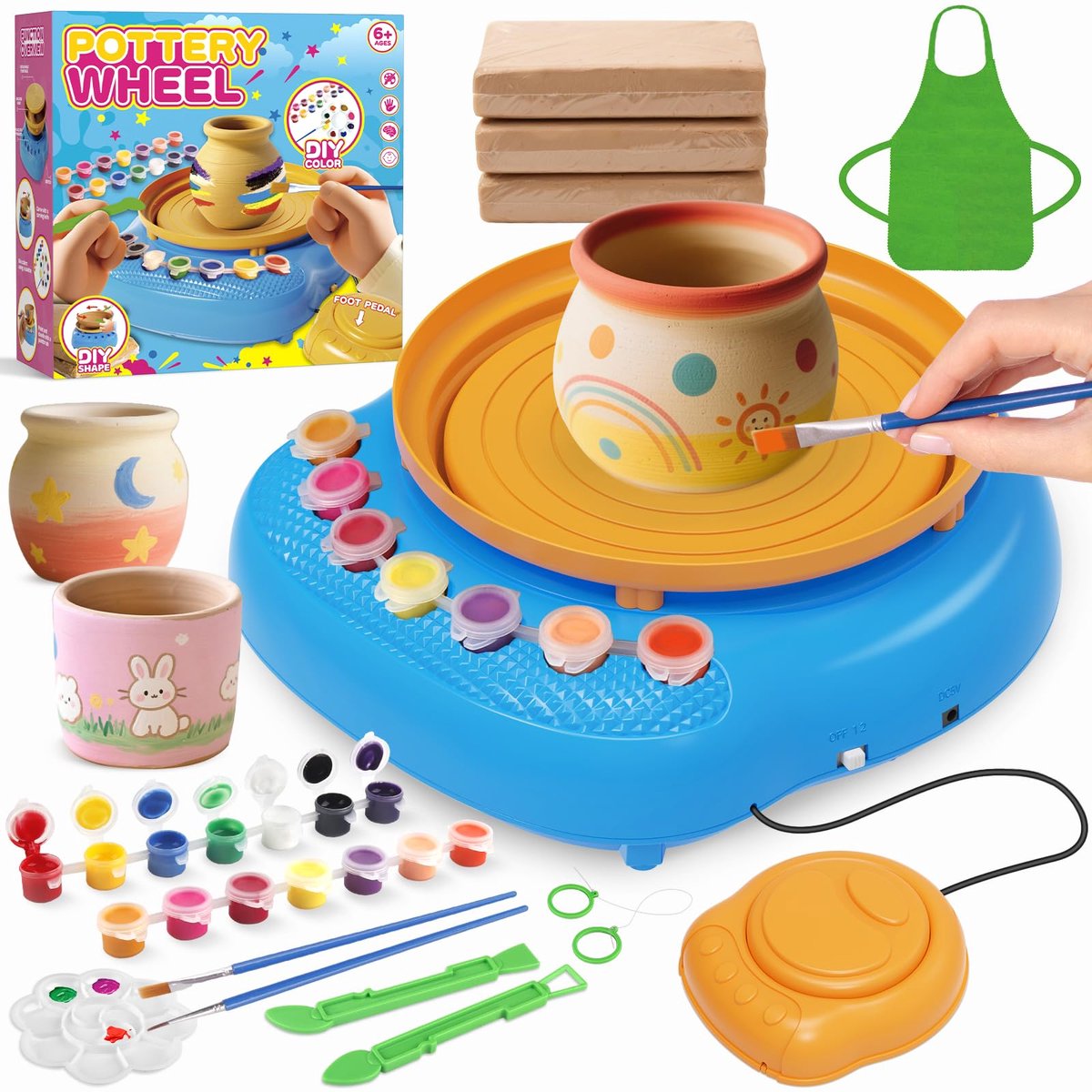 Pottenbakkersschijf voor kinderen - geel/blauw - kunst- en knutselspeelgoed - stimuleert creativiteit - ShopVlot
