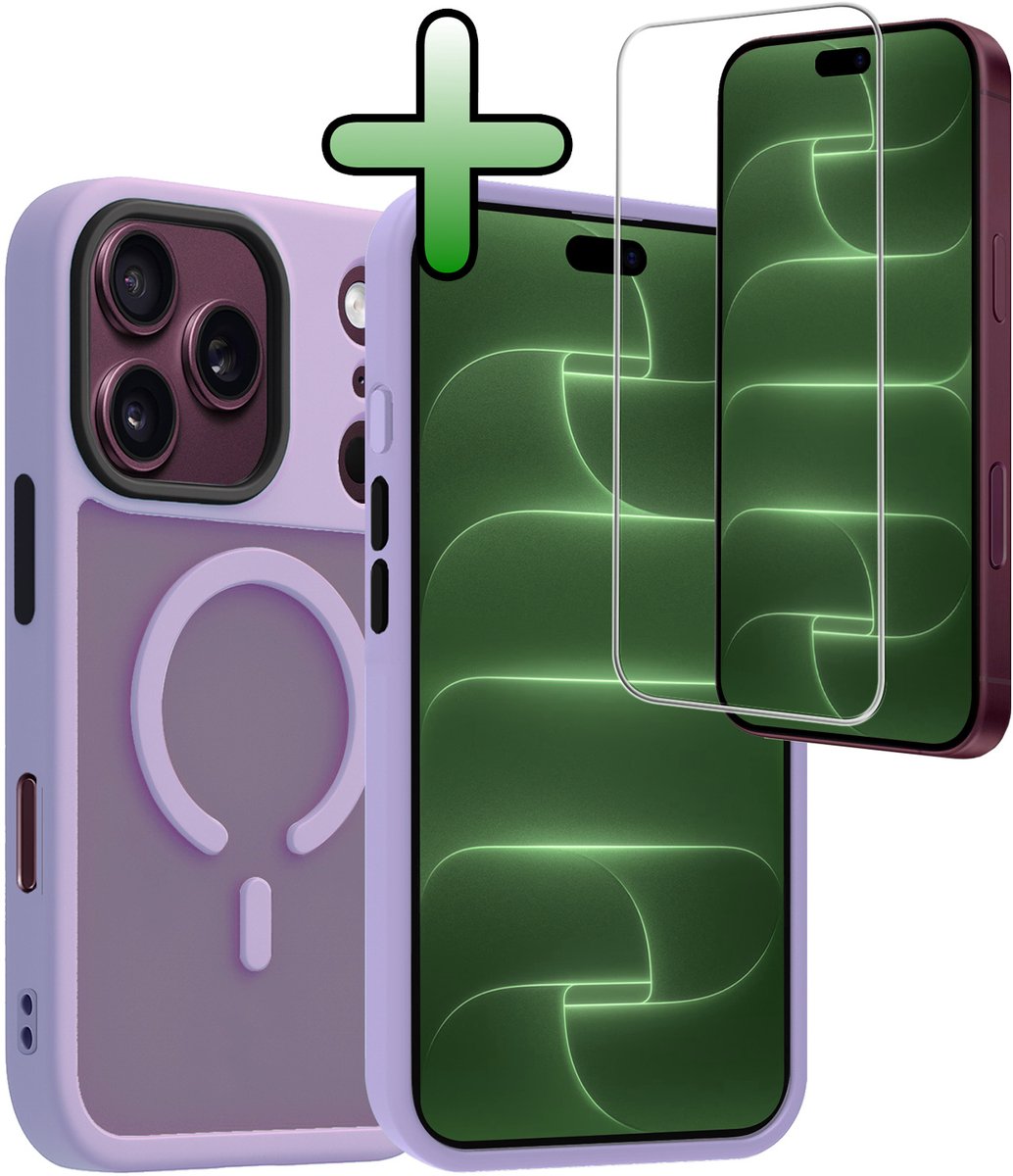 Hoesje Met Screenprotector - Geschikt voor Apple iPhone 18 Pro Max - Magsafe Compatible - Sterk & Shockproof - Back Cover - Shock Proof Case - Telefoon Hoes - Lila
