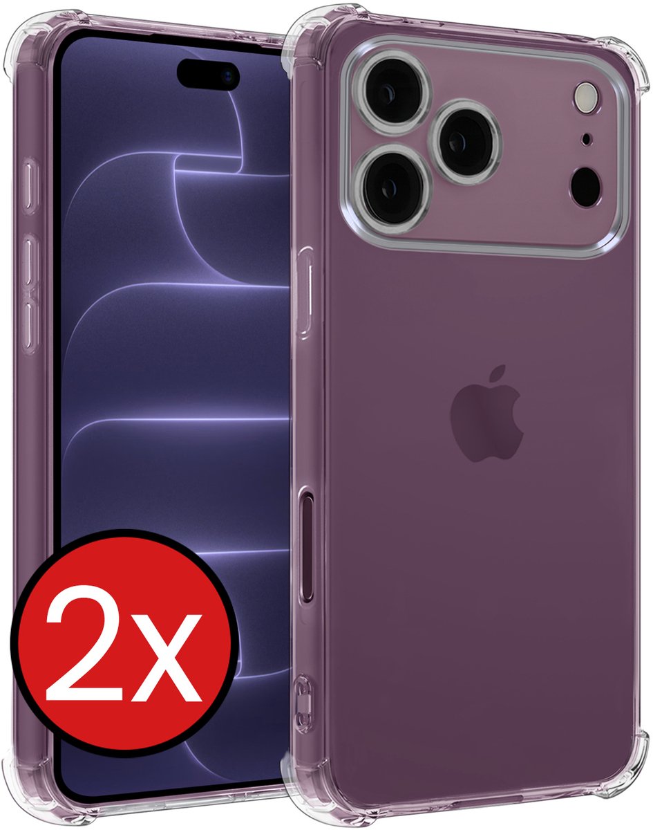 Hoesje - 2 Stuks - Geschikt voor Apple iPhone 18 Pro - Sterk & Shockproof - Back Cover - Siliconen Case - Telefoon Hoes Shock Proof - Telefoonhoes - Transparant