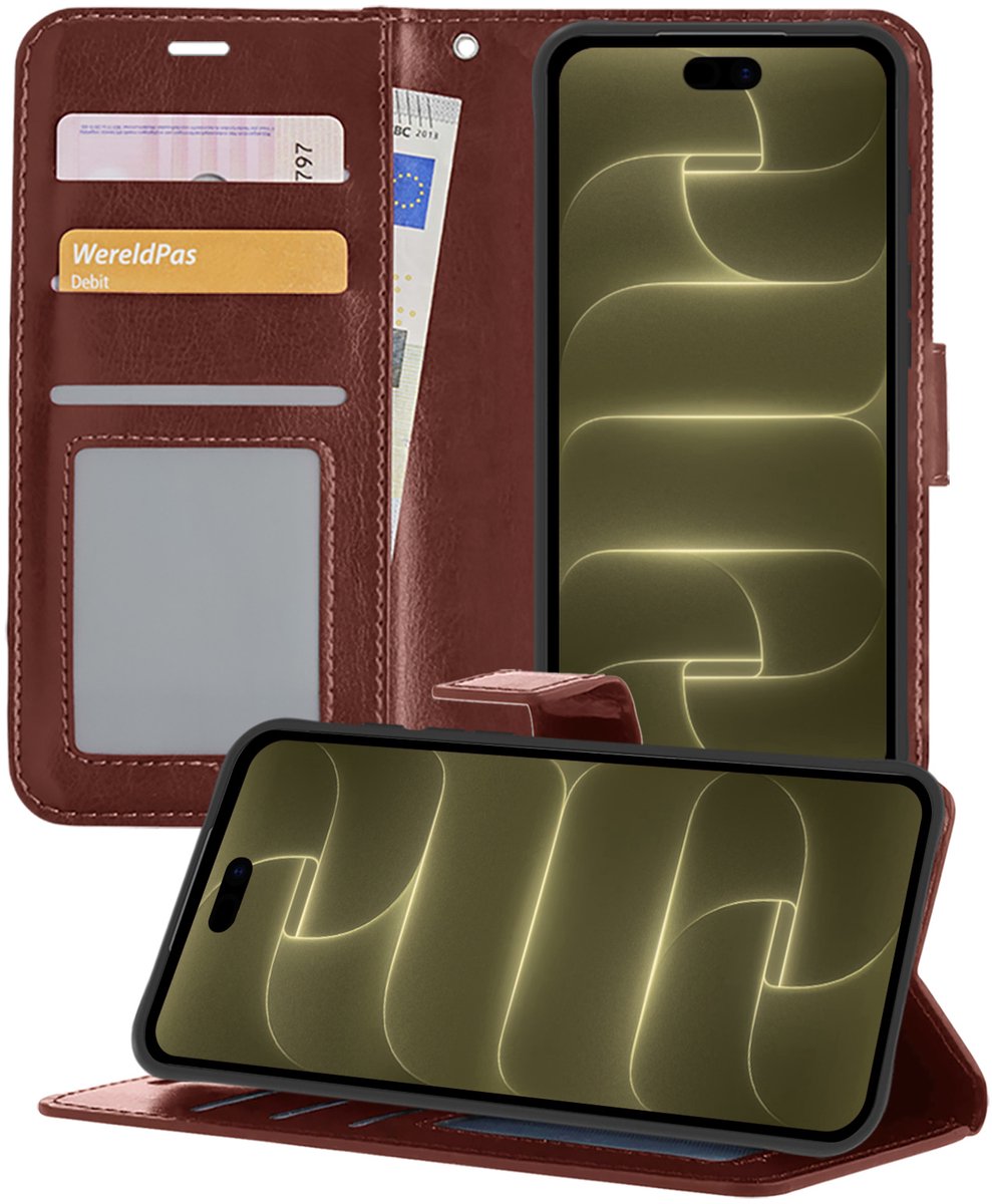 Hoesje - Met Pasjeshouder - Geschikt voor Apple iPhone 18 Pro - Luxe Bookcase Portemonee - Flip Case - Kunstleer Book Case - Flipcase - Book Cover - Walletcase - Portemonneehoes - Telefoonhoesjes - Bruin