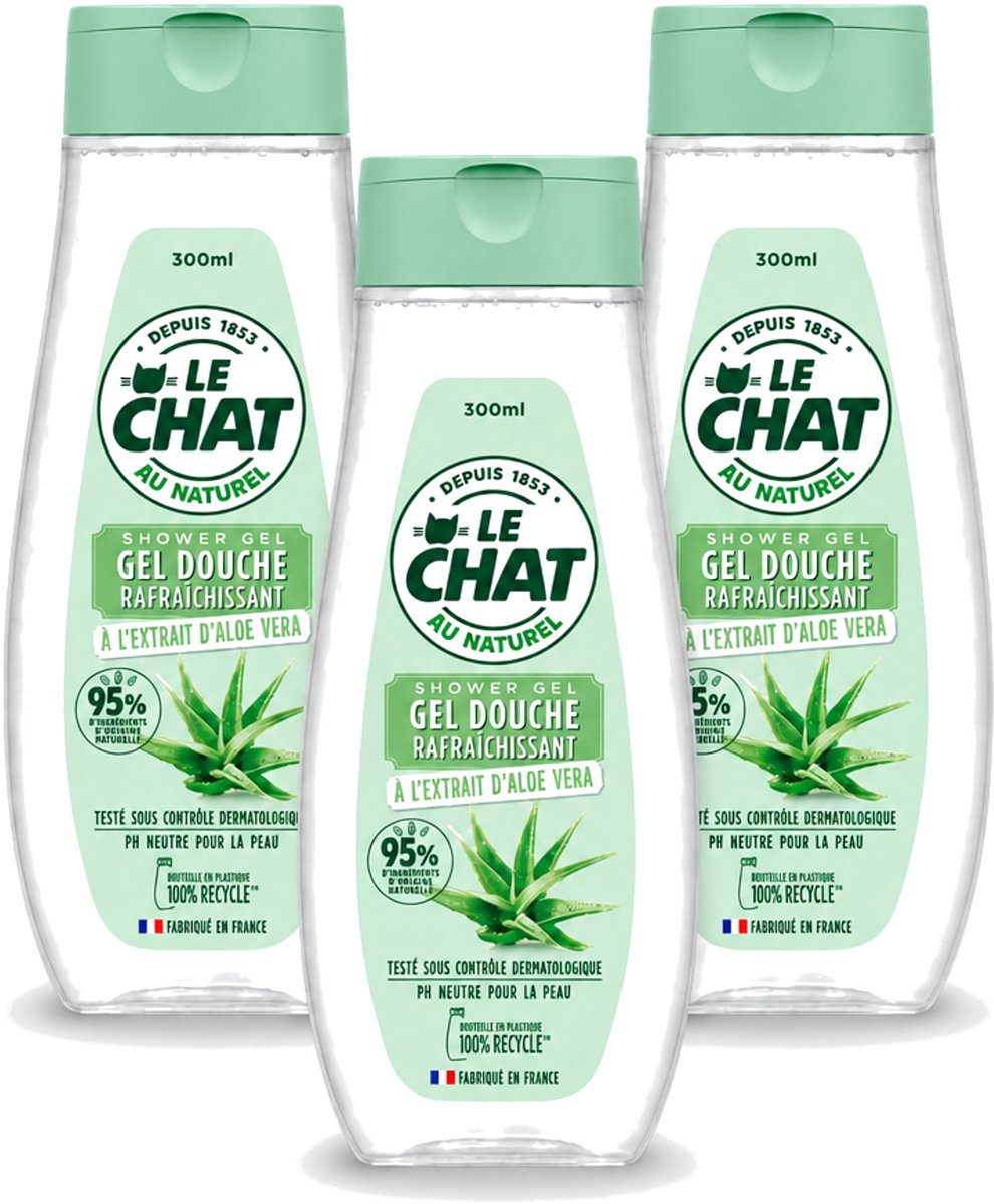 3 x Le Chat - Douchegel - PH Neutraal - Met Extract Van Aloë Vera - Verfrissend - 300 ml - Voordeelverpakking - 3 stuks