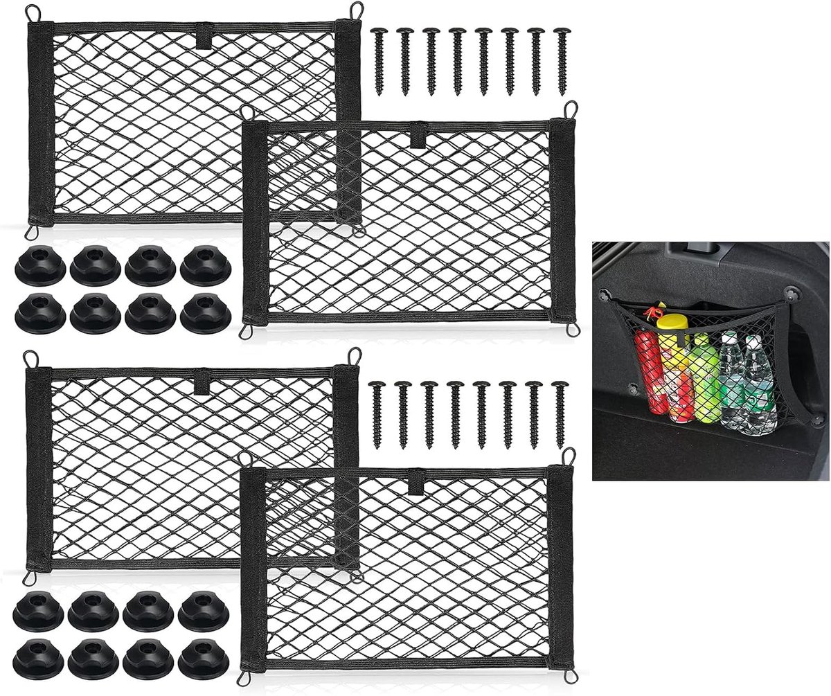 Premium Car Boat Net Bag, Car Luggage Net, Universal Trunk Net, 4 Pack, 35 x 25 cm, with Hook, Space Saving, Robust - ShopVlot