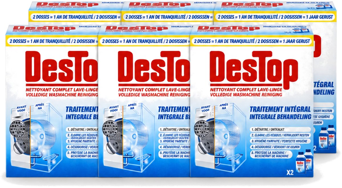 6 x Destop - Wasmachine reiniger - Integrale Behandeling - Duopack - Voordeelverpakking - 6 stuks
