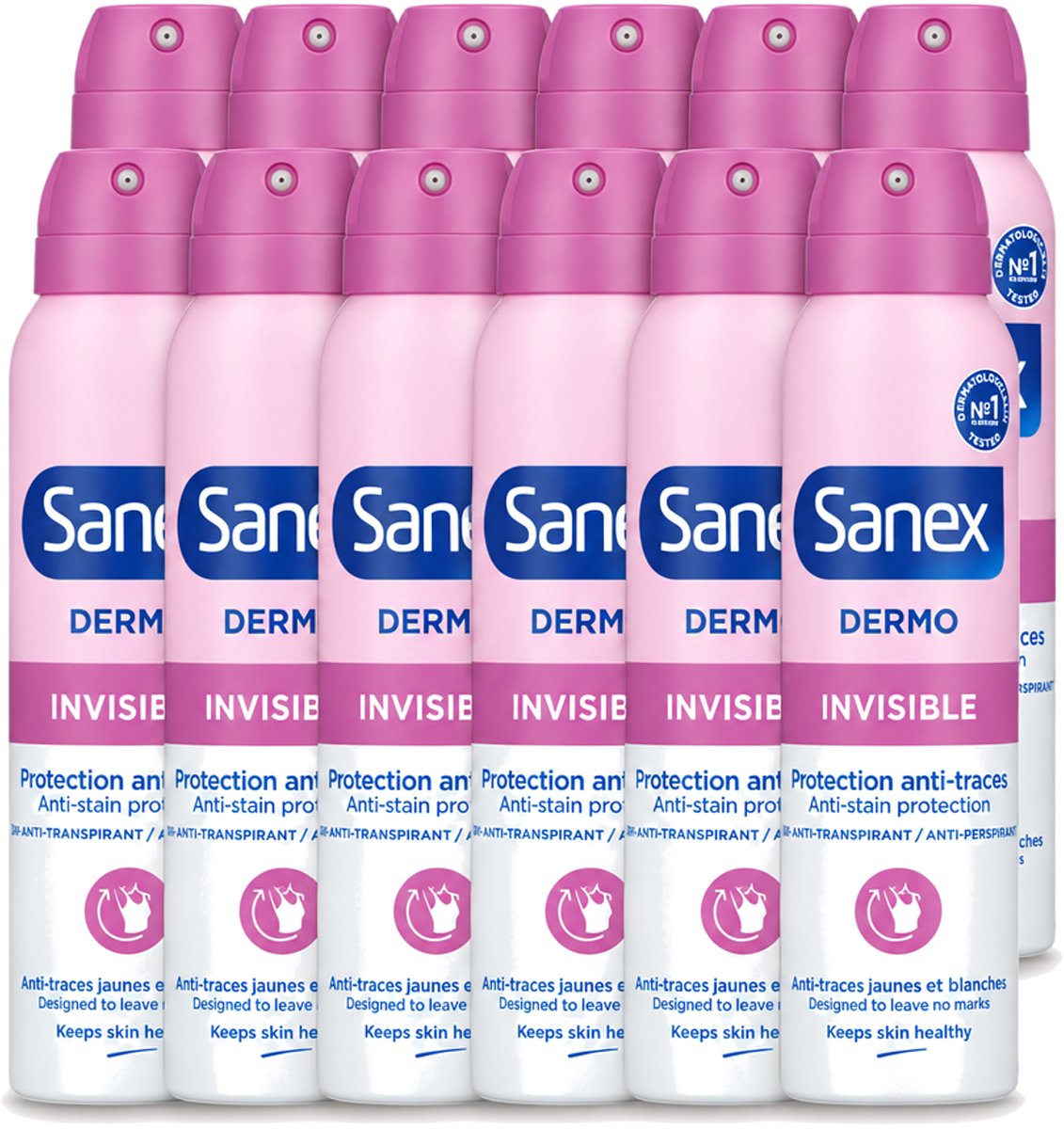 12 x Sanex – Deodorant Spray – Dermo Invisible – 150 ml - Voordeelverpakking - 12 stuks