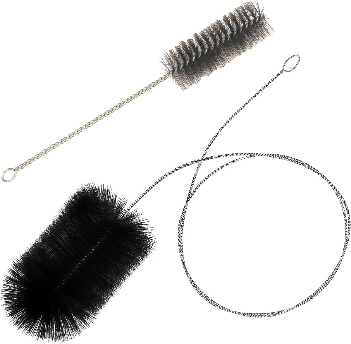 Rookkanaalborstelset 2-delig - Flexibele duwstang en 31cm pijpenborstel - Staal en nylon - ShopVlot