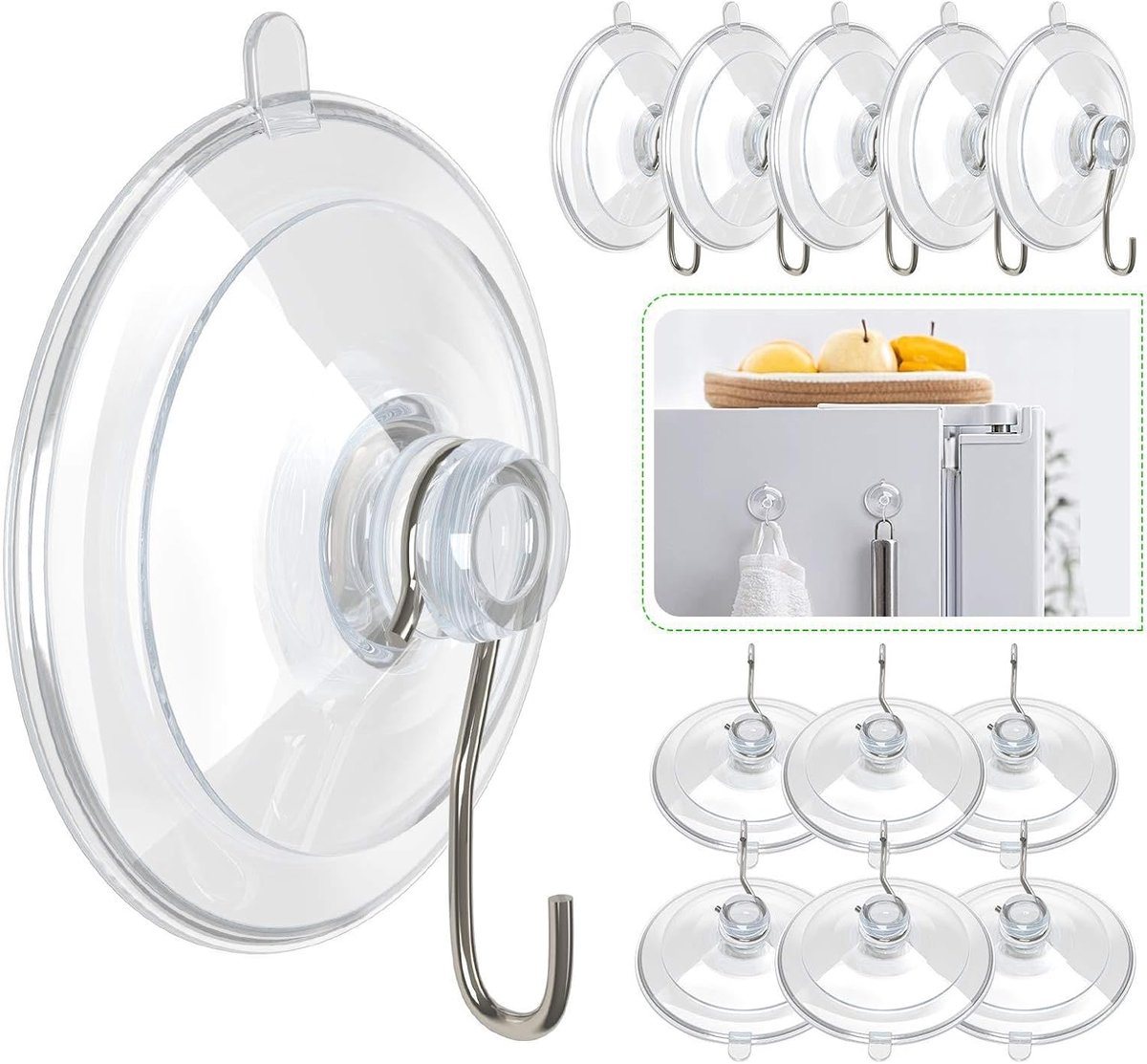 Haken, sterke zuignap, 4,5 cm, 12 stuks, wandhaken, zonder boren, zuignap, badkamer, glas, douche, plafond, wandhaken, zelfklevend, transparant, voor keuken, decoratie