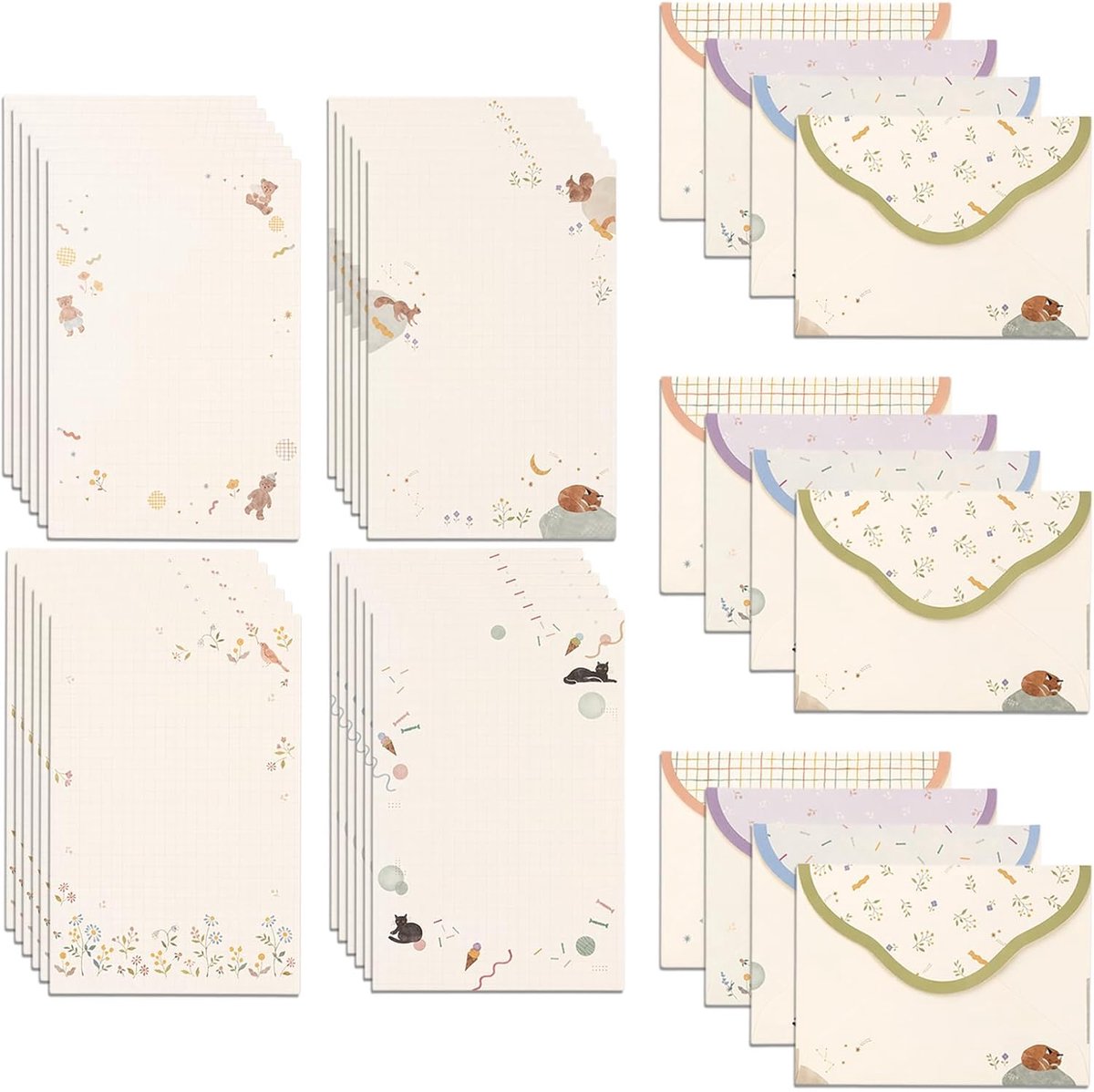 Briefpapierset A5 - 48 vellen en 24 enveloppen - schattige cartoonontwerpen - perfect voor persoonlijke berichten - ShopVlot