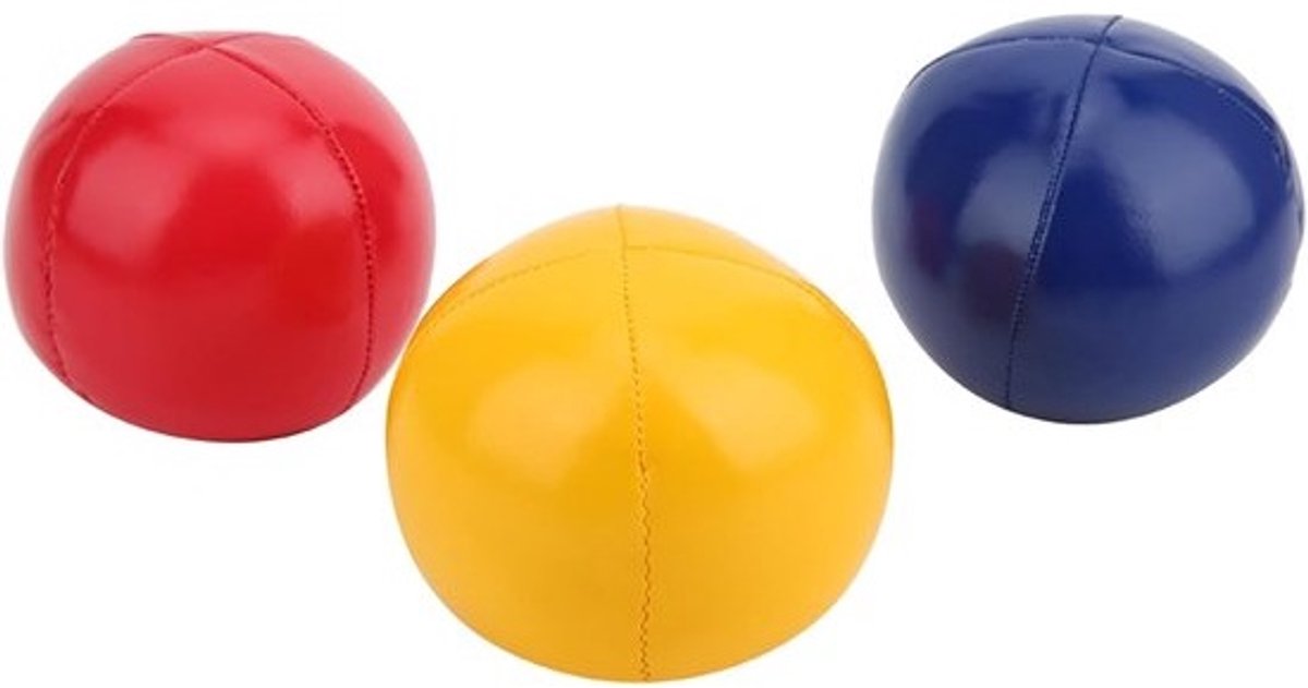 Set jongleerballen - Balspelletjes - Vingerbehendigheid - Scheurvast PU-leer - 6.3 cm diameter - Rood blauw geel