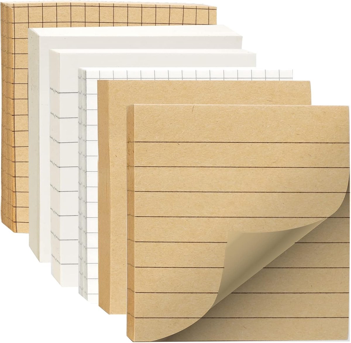 Set van 6 Vierkante Kraft Notitieblokken 75x75mm - 480 Blokken voor Notities, Organiseren en Creatief Schrijven