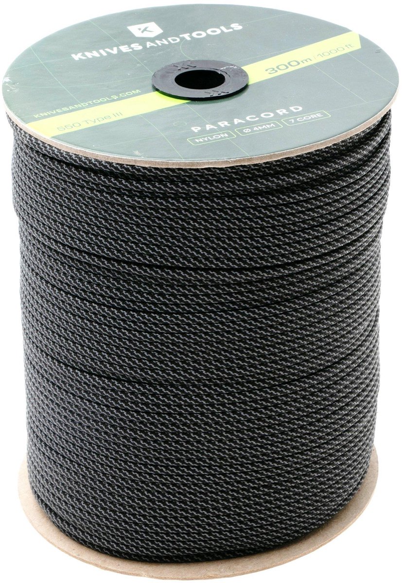 Knivesandtools 550 Paracord Type III – 300 m Super Reflective Black Twist