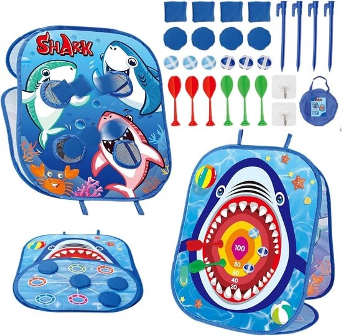 Zakgooispelset - Bean bag toss - Voor buitenactiviteiten en feesten - Interactief spel - 58 x 48 x 31 cm - Blauw