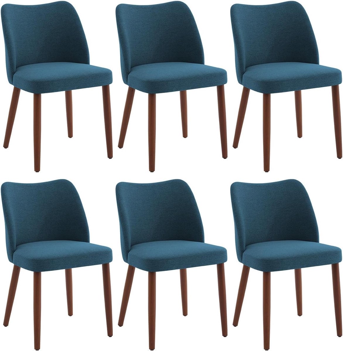 Eetkamerstoelen Set van 4 - Blauwe Stoelen Wing Backrest Houten Poten - Blauw
