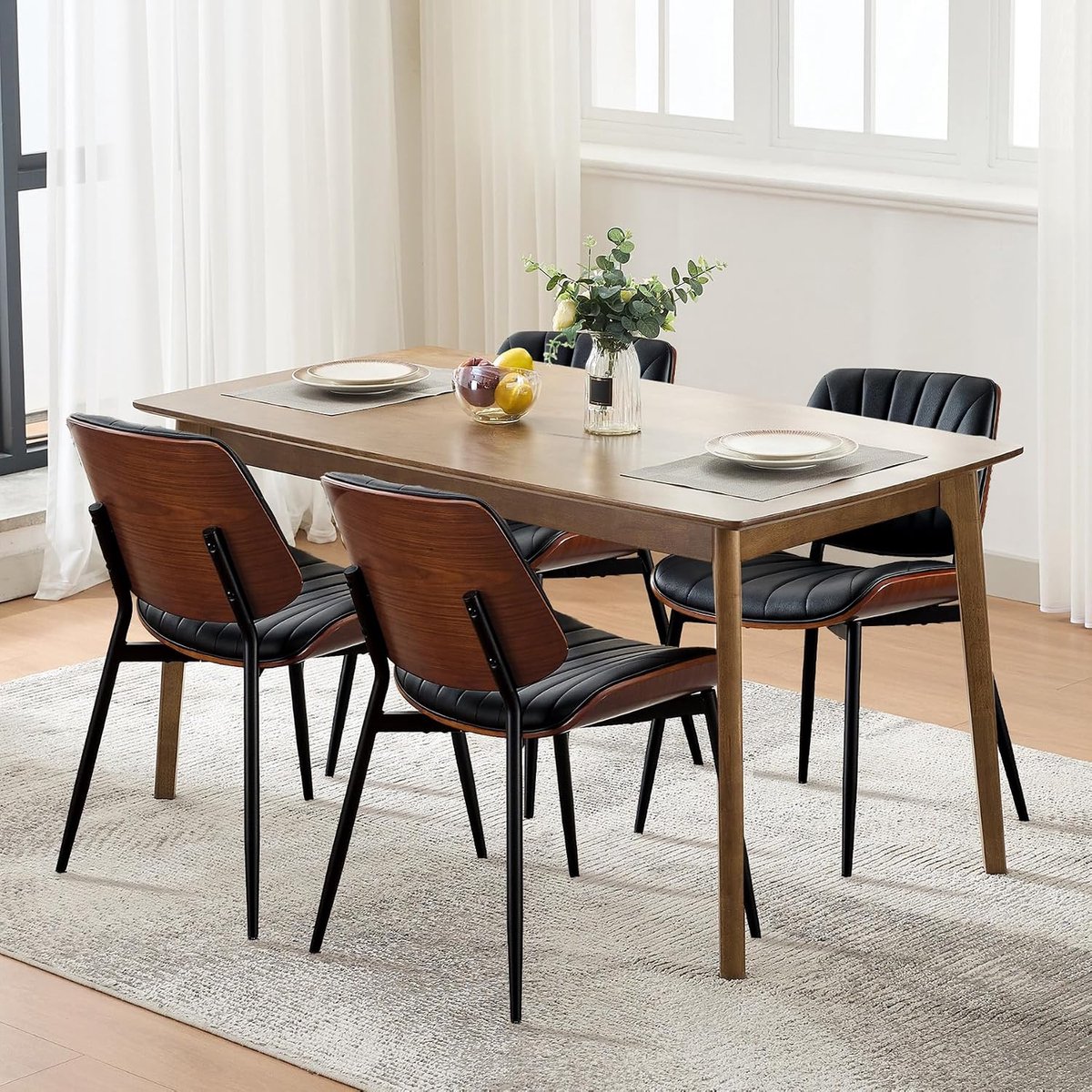 Eetkamerstoelen Set van 2 - Zwart PU Leer Notenhout & Metaal 136kg