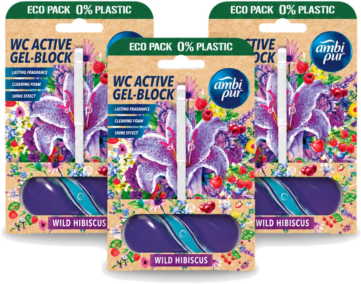 3 x Ambi Pur – Toiletblok – Wild Hibiscus – 45 g - Voordeelverpakking - 3 stuks