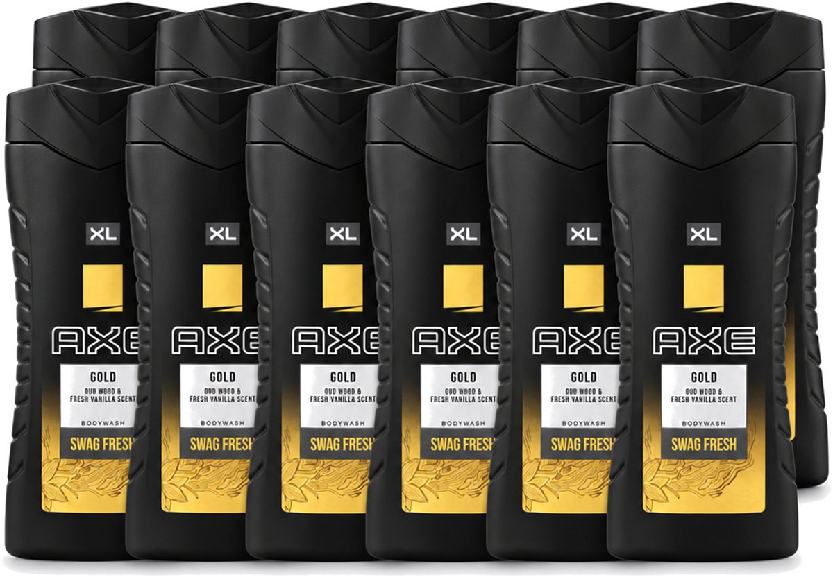 12 x Axe XL - Douchegel - Gold - Oud Wood & Fresh Vanilla - Swag Fresh - 400 ml - Voordeelverpakking - 12 stuks