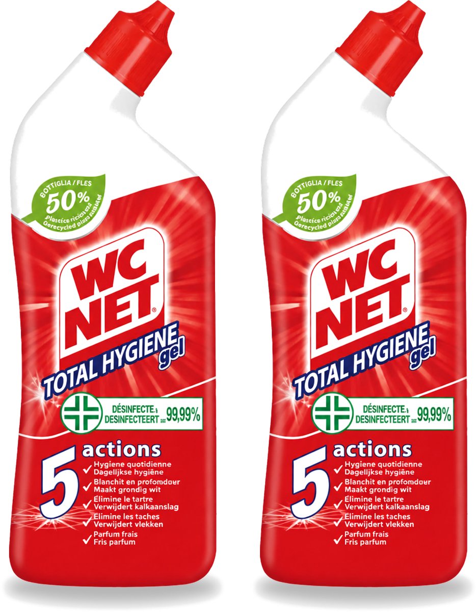 2 x WC Net - Toiletreiniger - Gel - Ontkalkt En Verwijdert Vlekken - 750 ml - Voordeelverpakking - 2 stuks