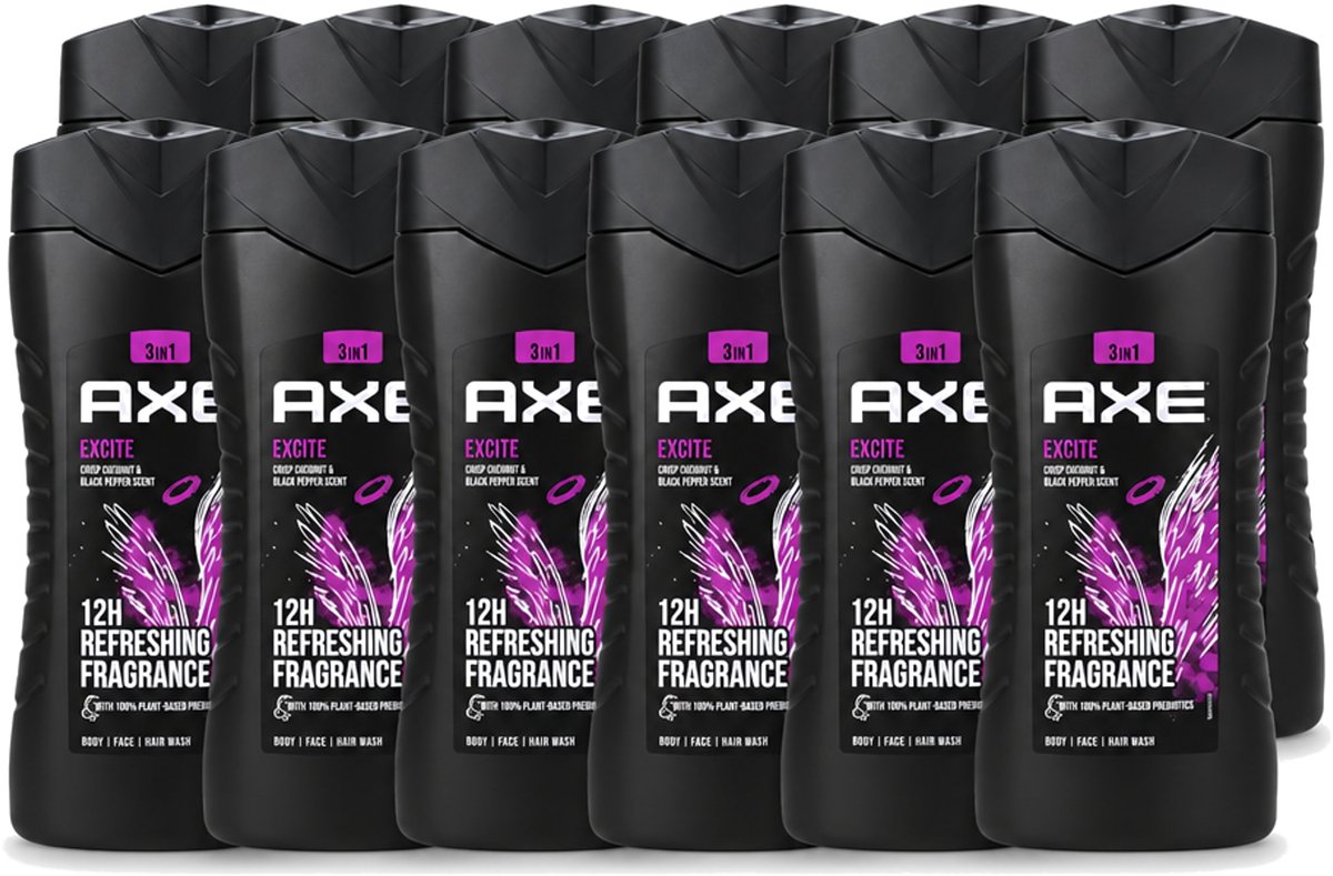 12 x AXE – Douchegel – Excite – 250 ml - Voordeelverpakking - 12 stuks