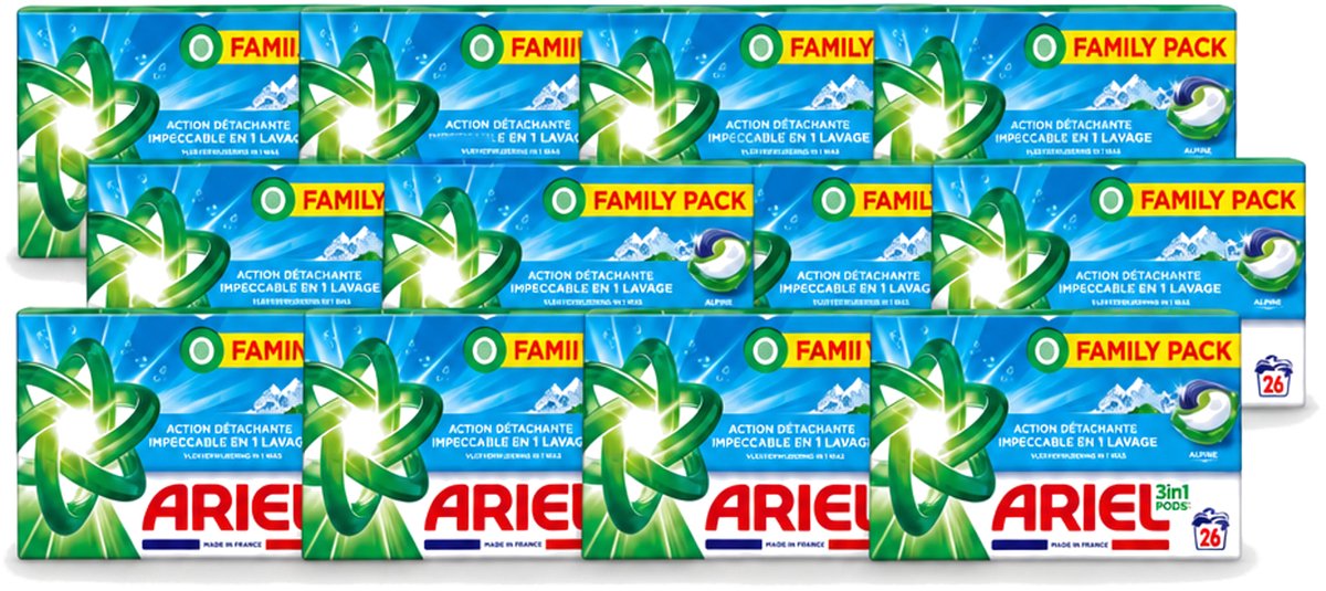 12 x Ariel – Pods 3in1 – Alpine – 26 wasbeurten - Voordeelverpakking - 12 stuks