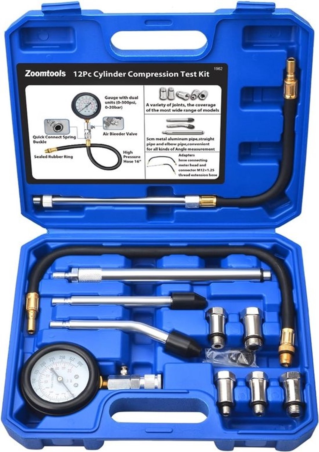 Compressietester Set - Motor Diagnose - Cilinder Testen - 11 Delig Inclusief Stethoscoop - 0-300 PSI