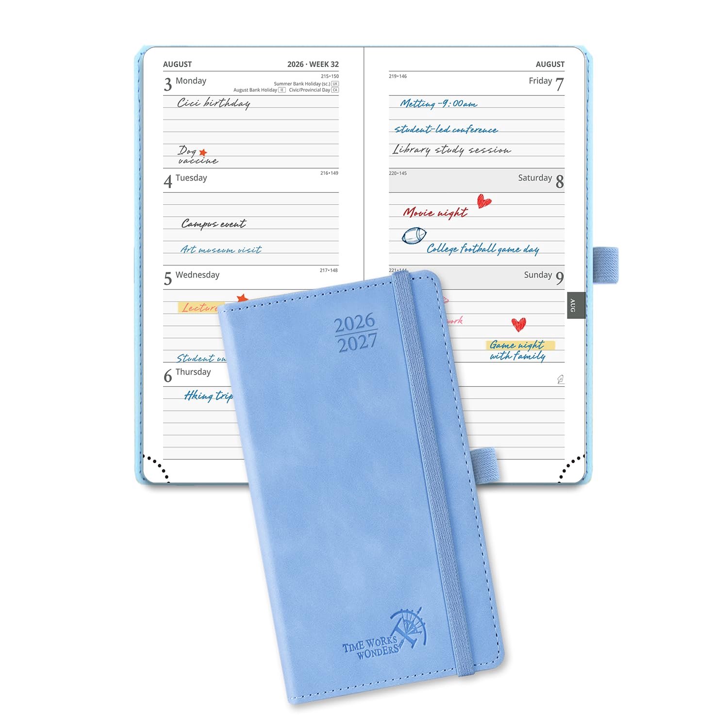 POPRUN 2026-2027 Academisch Zakdagboek Week om te bekijken Slim (16,5x9 cm) 17 maanden (aug'26 - dec'27) kleine harde kaft 26/27 midden jaar wekelijks