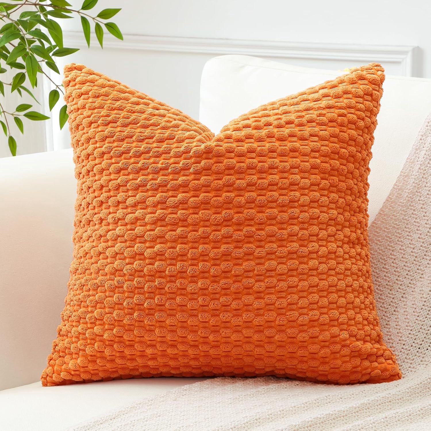 Decoratieve Corduroy Kussenhoes met Pompons - Zacht & Boho Gestreept Vierkant Kussensloop