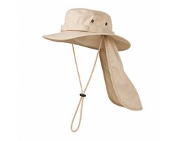 Safari hoed met nekbescherming - Bucket hat - Vissershoedje - Zonnehoed - Met kinband - Katoen - Beige